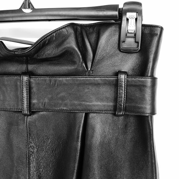 ATTICO Women's Leather Paper Bag Pants IT 40 US Small Black Tie Cuff Belted NWT - Picture 10 of 14